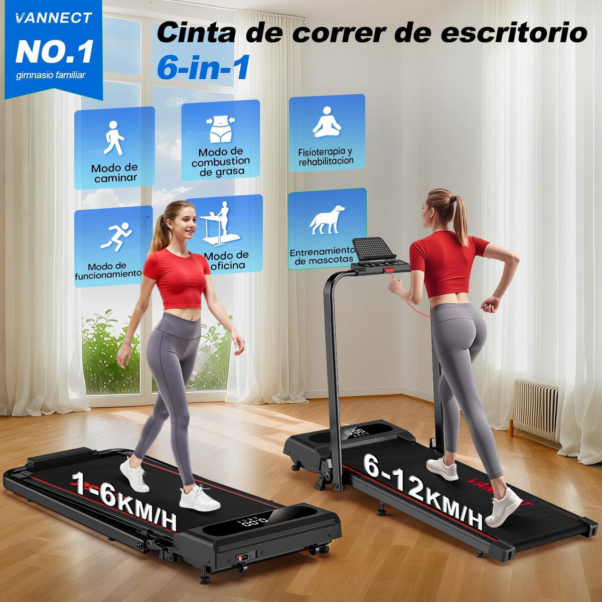 Vannect 6-in-1 Foldable Treadmill