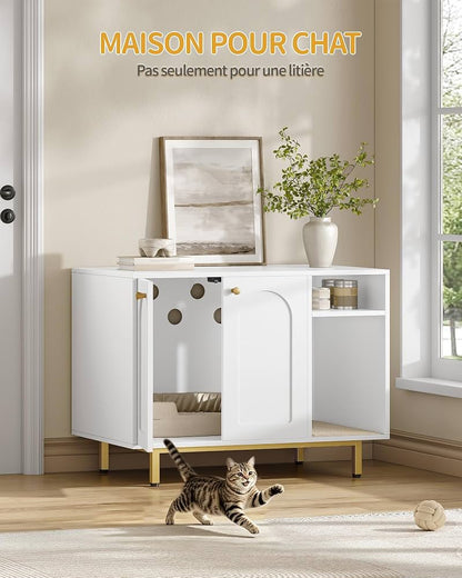 White & Gold Cat Litter Box Cabinet