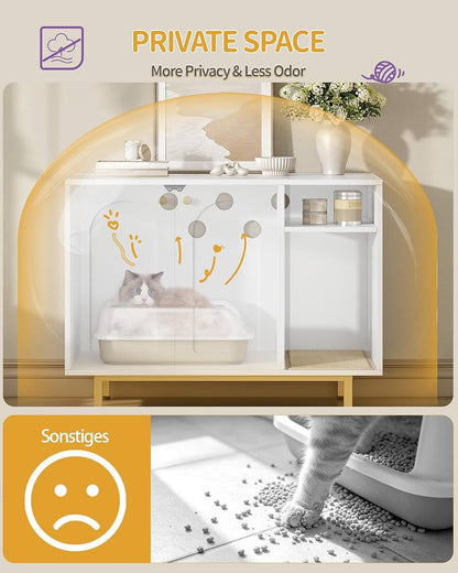 White & Gold Cat Litter Box Cabinet